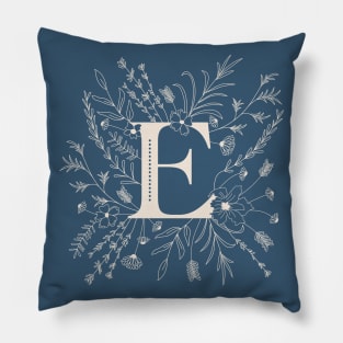 Botanical Letter E (Lake Blue) Pillow