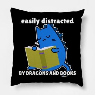 Cat Dragon Book reading easily distracted Pillow