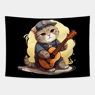 Scottish Fold Cat Playing Guitar Tapestry