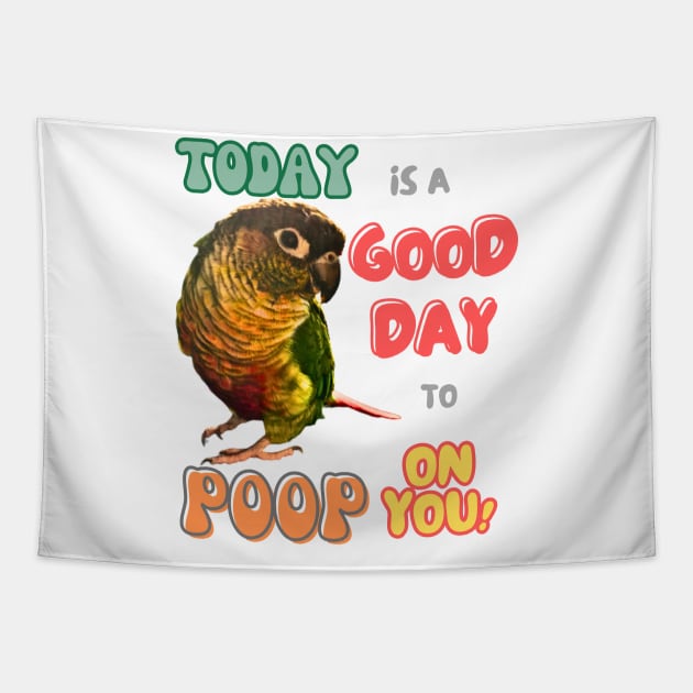 Green Cheek Conure Bird, Small Parrot, Parakeet, Today is a good day to poop on you Tapestry by TatianaLG