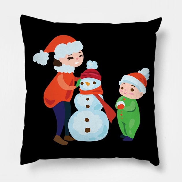 Kids building snowman Pillow by holidaystore