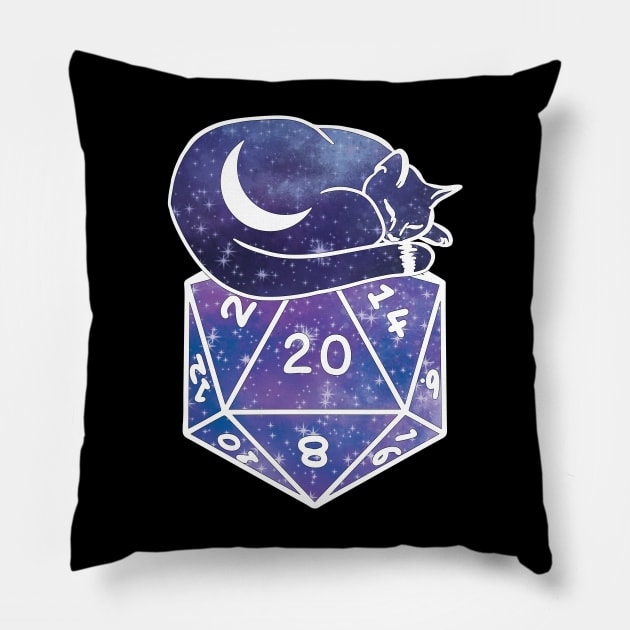 Sleepy Kitty on a D20 Pillow by LeslieMakesStuff