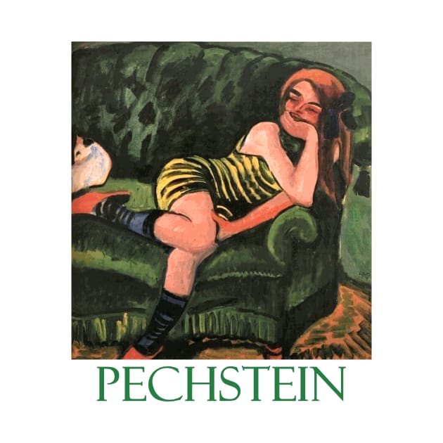 Girl on a Green Sofa with a Cat by Max Pechstein by Naves