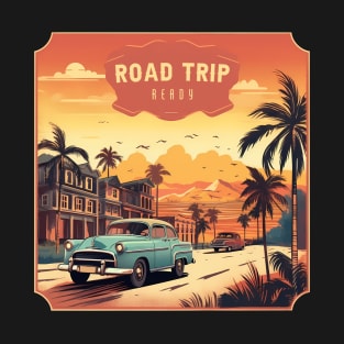 Cruisin' Memories: Vintage Car Driving with Palm Trees | Road Trip Ready T-Shirt