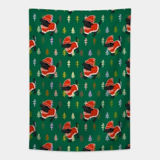 Cute Dog in Christmas Tree Winter Sweater and Red Hat Pattern Tapestry