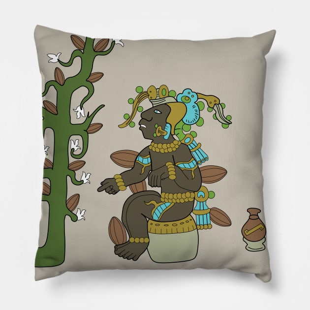 Mayan cacao god Pillow by Karroart