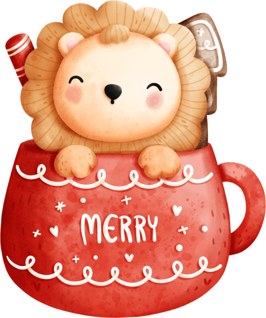 The Baby Lion In A Christmas Cup Kids T-Shirt by The Little Store Of Magic