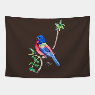 Watercolor Painted Bunting Tapestry