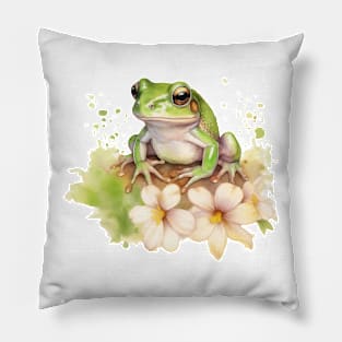 Frog Watercolor Flower Pillow