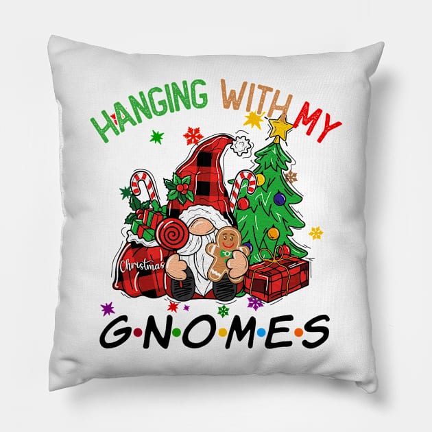 Funny Christmas Gnome Hanging With My Gnomies Family Pajamas Pillow by JennyArtist