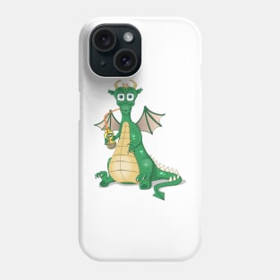 Illustration of a green dragon drinking fuel. Phone Case