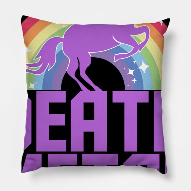 Death Metal Unicorn (Purple) Pillow by treszure_chest