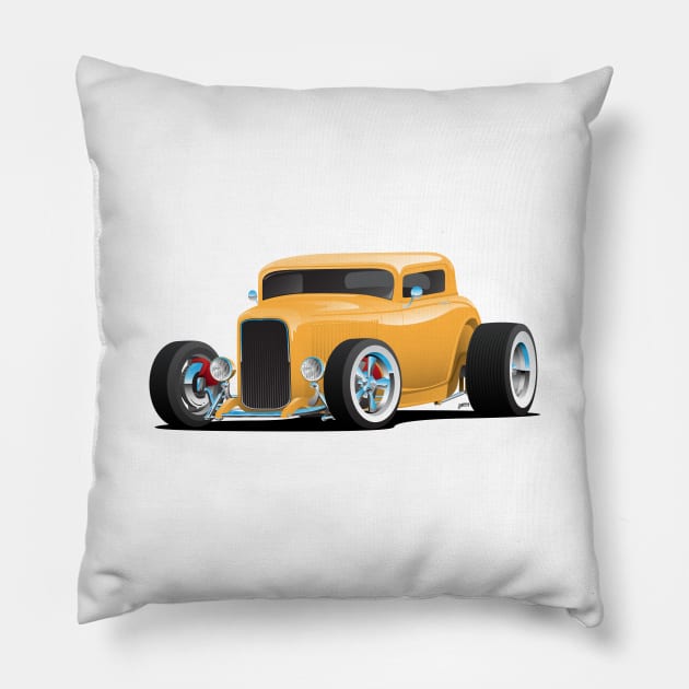 Classic American Yellow 32 Hotrod Car Illustration Pillow by hobrath