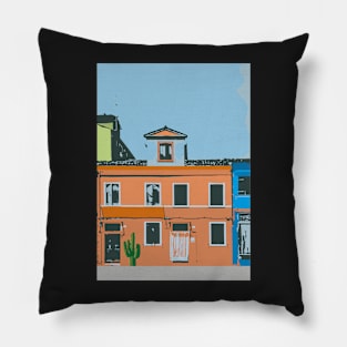 Town house with cactus Pillow