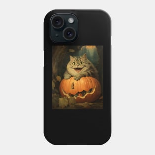 Retro Vintage: Chubby Cat and Pumpkin - Whimsical Autumn Halloween Delight Phone Case