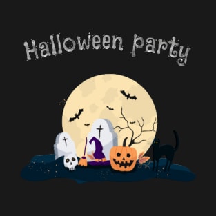 Halloween party, Black cat with pumpkin T-Shirt