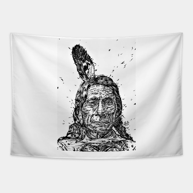 RED CLOUD ink portrait.1 Tapestry by lautir