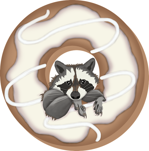 Cute raccoon and Yummy donut with white glaze Kids T-Shirt by KateQR