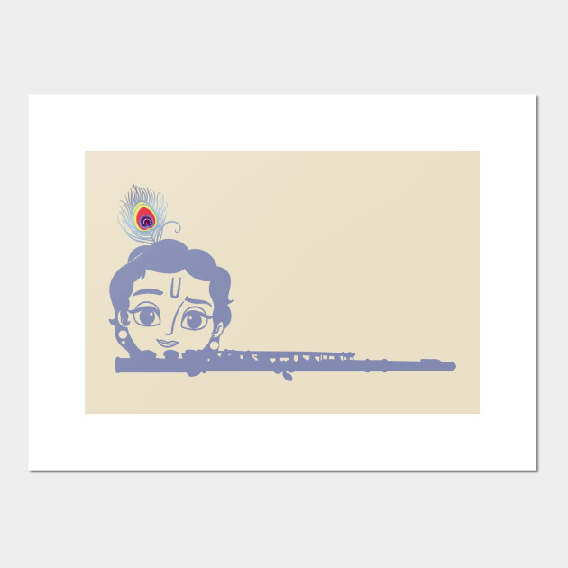 Cute Little Krishna Playing Flute Tshirt - Krishna - Affiche et Impression  d'art | TeePublic FR