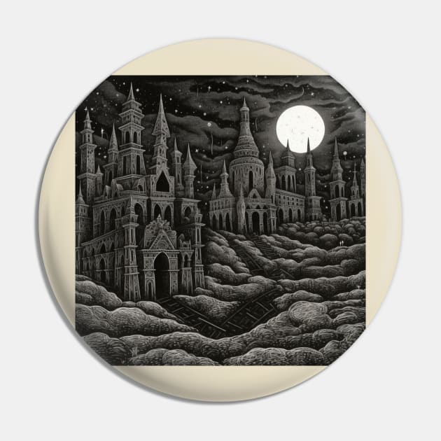 Folk Art Fairytale Castle Pin by EpicFoxArt