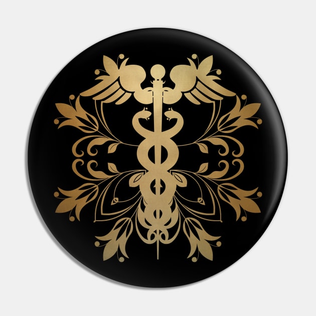 Abstract Floral Caduceus - Gold Pin by Korry