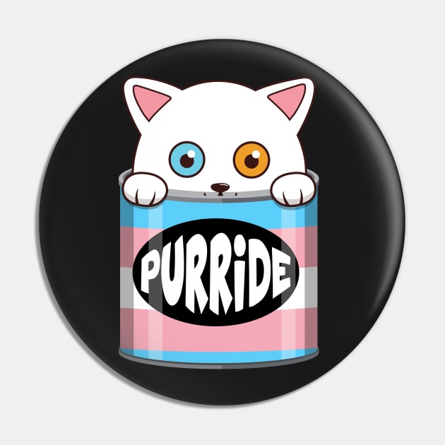 Funny White Cat Transgender Pride Pin by Luna Illustration