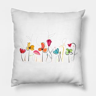 Floral doodle abstract spring flowers Pillow