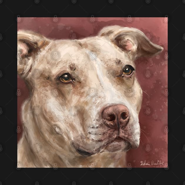 Painting of a Beautiful Red Nose Pit Bull With Soulful Eyes, Dark Red Background by ibadishi