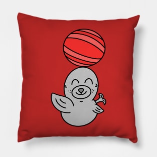 Cute baby sea lion with ball Pillow