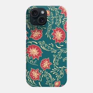 flower pattern red golden gold emerald green aesthetic Phone Case