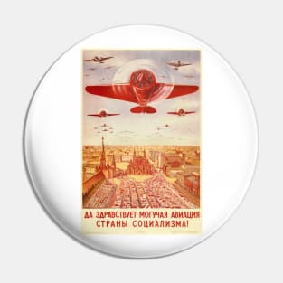 Long Live Mighty Aviation! SOVIET PROPAGANDA Art Vintage Airplane Pin