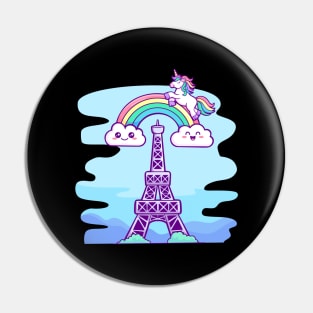 Magical Monochrome: Kawaii Unicorn and Rainbow Eiffel Tower Pin