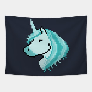 Pixel Spectral Blue Unicorn Tapestry