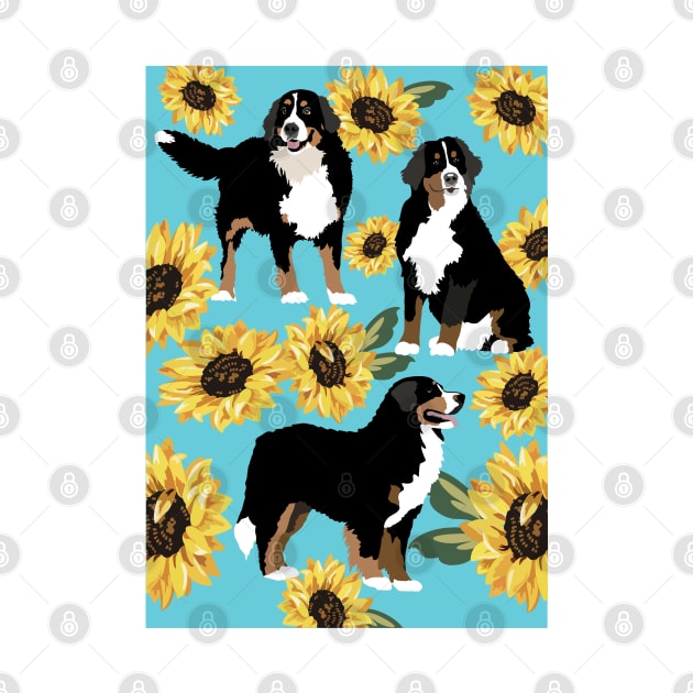 Bernese Mountain Dog and Sunflowers by HotPinkStudio.Me