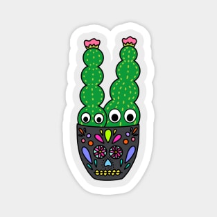 Cute Cactus Design #230: Cute Cacti In Sugar Skull Themed Pot Magnet