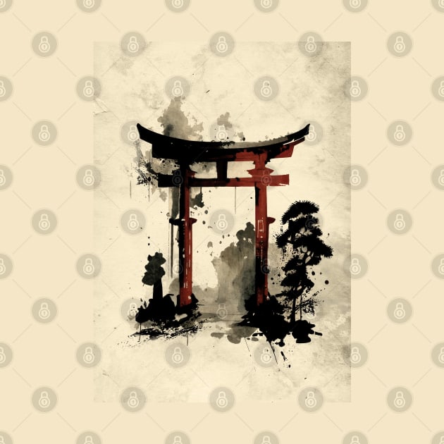 Sumi e Japanese Torii 2 by MCAshe spiritual art 