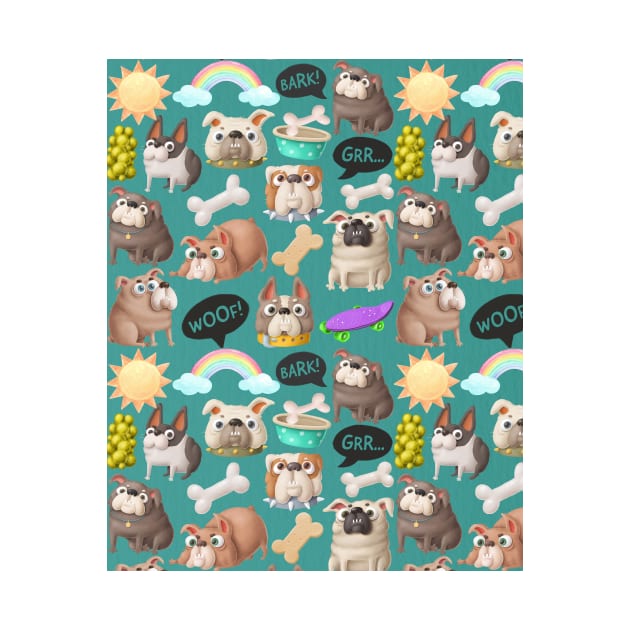 Cute bulldogs pattern by Athikan