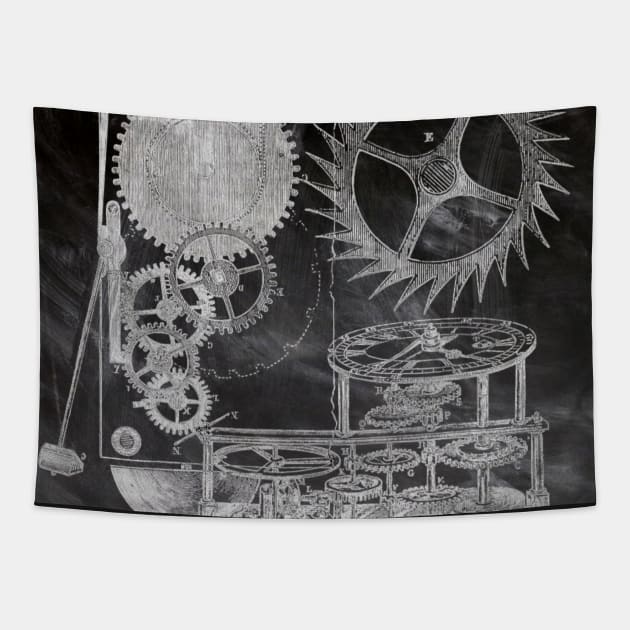 Dark Academia vintage patent print chalkboard steampunk clock gear Tapestry by Tina