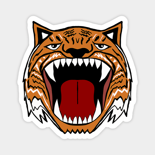 Fierce Roaring orange and black tiger with sharp teeth Magnet by galaxieartshop