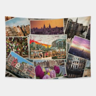 Greetings from Amsterdam in Holland vintage style retro souvenir Tapestry