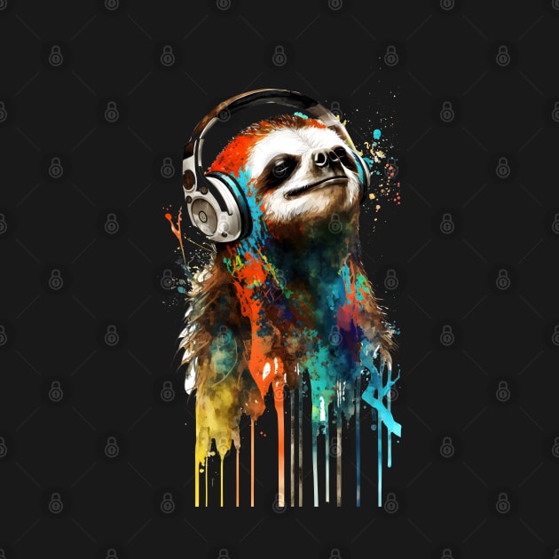 Sloth Painting With Headphones Listening to Music by ArtisticCorner