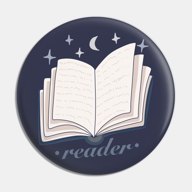 Reader blue open magic book design with stars and the moon Pin by loulou-artifex