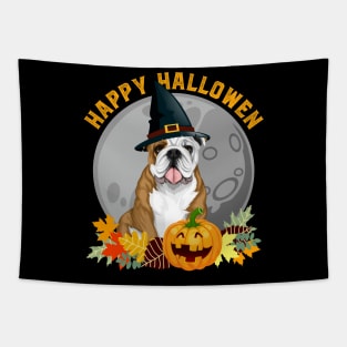 Happy Halloween Bulldog and Pumpkin Tapestry