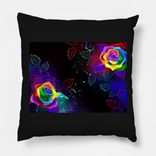 Black Background with Rainbow Roses Pillow