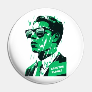 Save the Planet with Our Abstract White and Green Climate Activist Man Face Portrait Design Pin