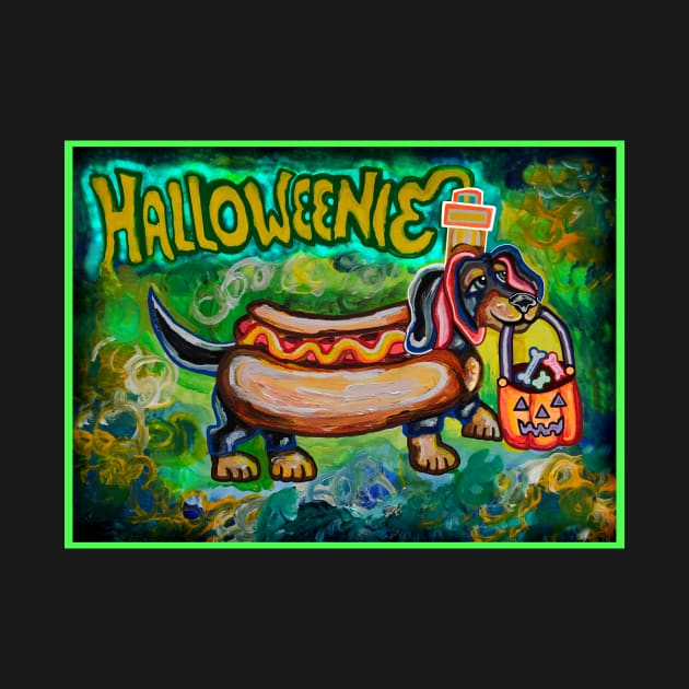 Happy Halloweenie Hotdog Dachshund by Art by Deborah Camp