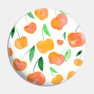 Watercolor cherries - orange and green Pin