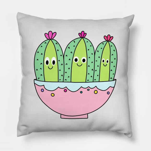 Cute Cactus Design #105: 3 Pretty Cactus Girls Pillow by DreamCactus