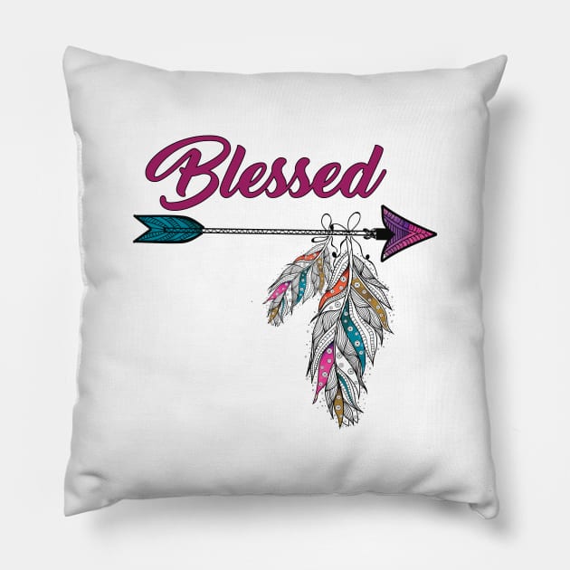 Arrow Blessed Feathers Pillow by creativegraphics247