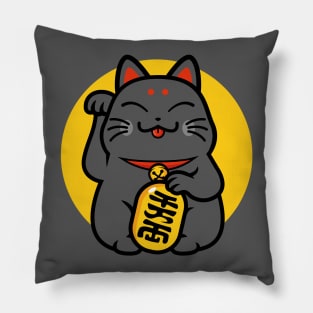 Lucky black cat - maneki neko Pillow